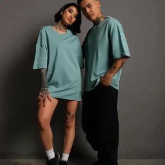 Erkek 24/1 Düz A Kalite Oversize T-shirt - Mint Yeşili