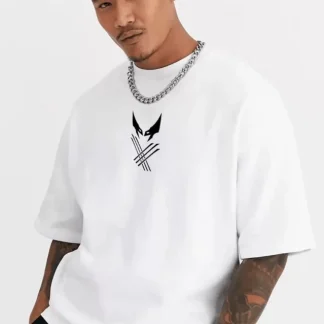 Unisex Bisiklet Yaka Baskılı Oversize T-Shirt - Beyaz