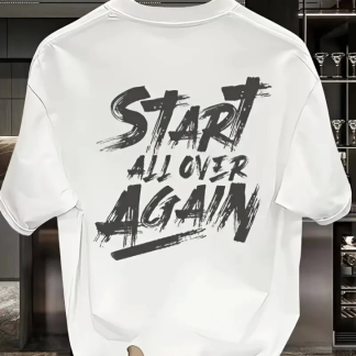 Baskılı Oversize Bisiklet Yaka T-shirt - Beyaz