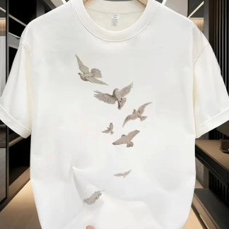 Baskılı Oversize Bisiklet Yaka T-shirt - Beyaz