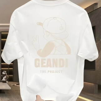 Geniş Kesim Pamuklu Tişört - GANDHI The Project Baskılı, Beyaz, Rahat Kesim, Kısa Kollu, Günlük Kıyafet, Her Gün Giyilebilecek Tişört- Beyaz