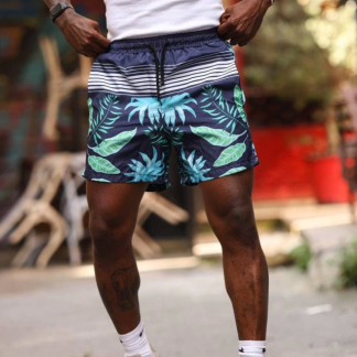 Erkek Palmiye Desenli Deniz Cepli Şort - Mavi