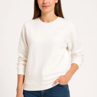 Üç İplik Düz Bisiklet Yaka SweatShirt - Beyaz