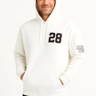 Üç İplik Kapüşonlu Ön Ve Arka Baskılı SweatShirt Hoodie - Beyaz