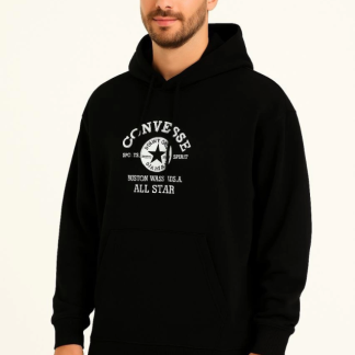 Üç İplik Kapşonlu ön Ve Arka Baskılı SweatShirt Hoodie- Siyah
