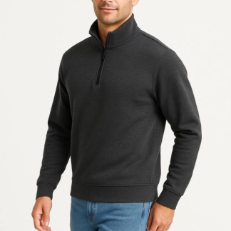 Erkek Dik Yaka Sweatshirt Dik Yaka Yarım Fermuarlı 3 İplik Şardonlu Pamuk Kumaş - Antrasit