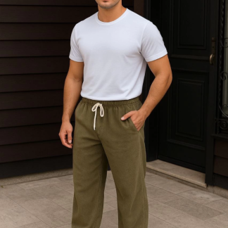 Erkek Fitilli Kadife Cepli Buggy Pantolon Oversize Rahat Kalıp - Haki