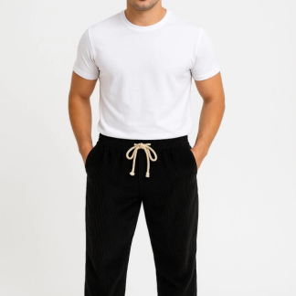 Erkek Fitilli Kadife Cepli Buggy Pantolon Oversize Rahat Kalıp - Siyah