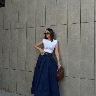 minaaise Lacivert Poplin Beli Lastikli Uzun Etek 27321 - Fiyatı, Yorumları