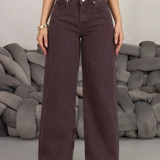 BİKELİFE Kadın Kahve Yüksek Bel Geniş Paça Kot Pantolon - Fiyatı, Yorumları