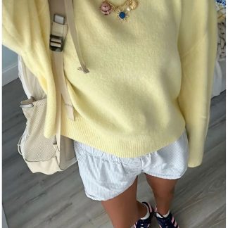 Gülce moda Kadın Limon Sarısı Bisiklet Yaka Yumuşak Dokulu Oversize Triko Kazak - Fiyatı, Yorumları