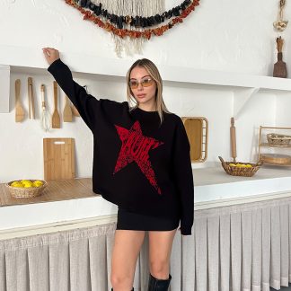 STF MODA Kadın YILDIZ Oversize Triko Kazak - Yumuşak Dokulu Bisiklet Yaka - Fiyatı, Yorumları