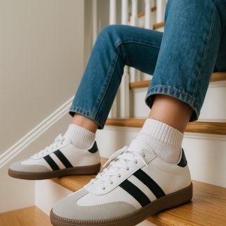 N MODA Unisex Beyaz Siyah Termo Taban Yanı Şeritli Bağcıklı Spor Ayakkabı Sneaker