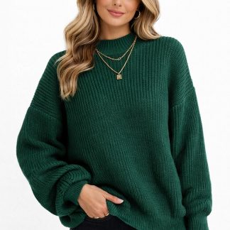 KAREL BUTİK Yeşil Bisiklet Yaka Oversize Kadın Triko Kazak