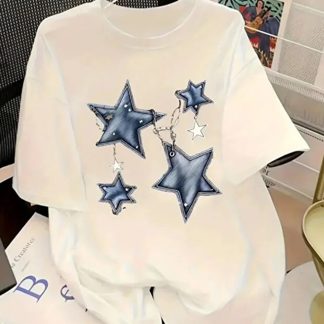 shi dumanlar giyim Oversize Bay/ Zincirli Yıldız Baskılı Penye Tshirt