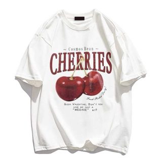 Elvino Red Cherries Baskılı Oversize Kadın/Erkek Unisex Beyaz Tshirt - Fiyatı, Yorumları