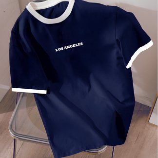 COHERENT Unisex Erkek/Kadın Lacivert Beyaz Yaka LOSANGELES Özel Baskılı Oversize Pamuklu T-Shirt Tişört - Fiyatı, Yorumları