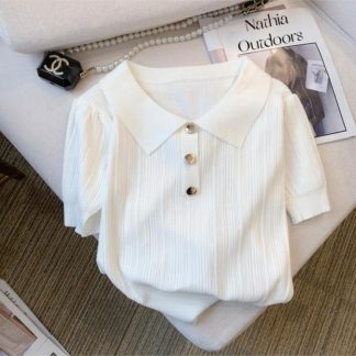 nathia outdoors Ekru Triko Örme Gümüş Gri Düğme Detaylı Kadın T-Shirt - Fiyatı, Yorumları