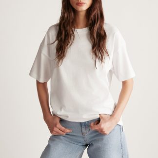 GRIMELANGE Jemmy Kadın %100 Organik Pamuk Relaxed Fit Yırtmaçlı Yuvarlak Yakalı Beyaz T-shirt - Fiyatı, Yorumları