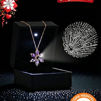 Lucente Jewellery Işıklı Hediye Kutulu 100 Dilde Seni Seviyorum Yazan 925 Ayar Gümüş Kaplama Aşk Lotus Çiçeği Kolye