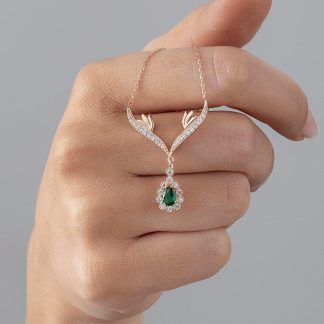 ESSARE 925 Ayar Gümüş Zümrüt Taşlı Damla Model Kadın Gümüş Kolye