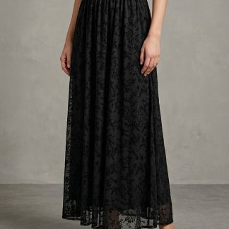 Mihvera Kadın Siyah Dantel Uzun Etek Lastikli Bel Astarlı Maxi Boy - Fiyatı, Yorumları